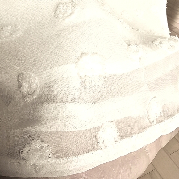 Beautiful Ivory Layered Sheer Textured Polka-dot Short Sleeve Blouse - Picture 9 of 10